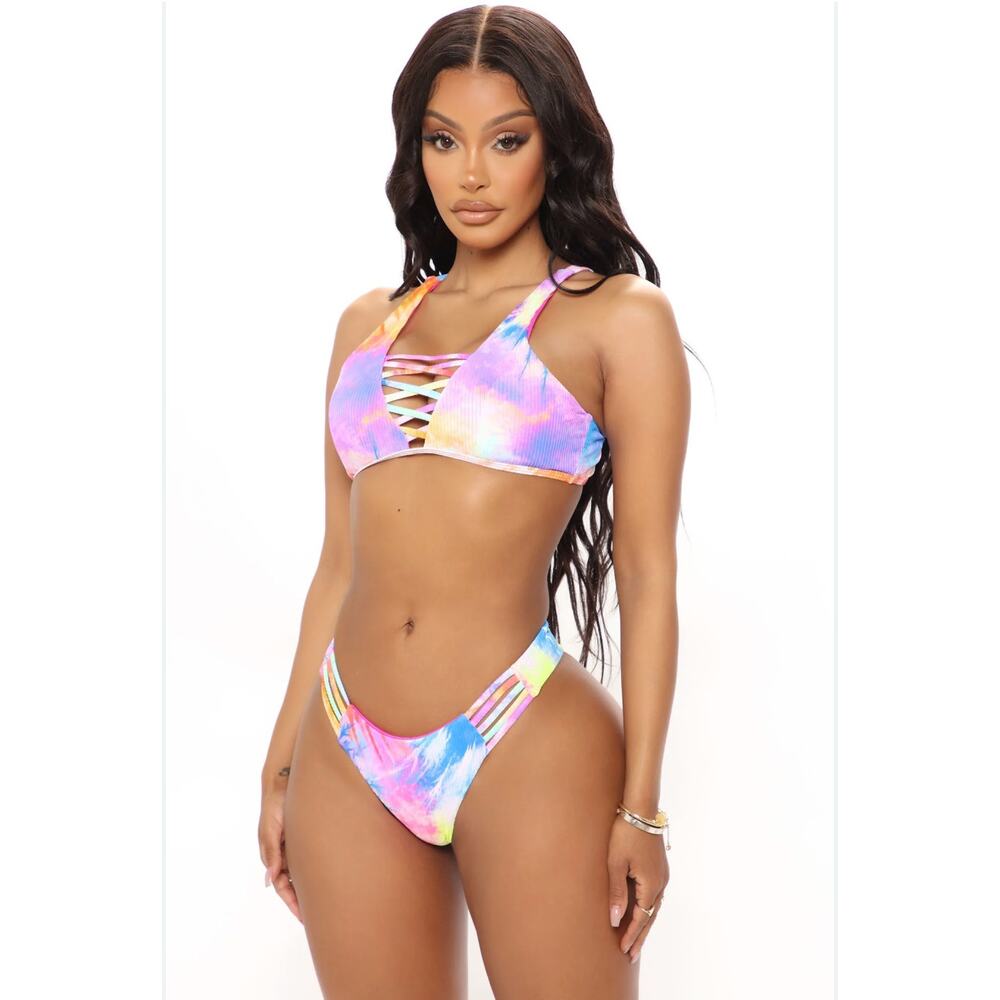 Tinibikini Tie Dye Strappy Cheeky Bikini Set Swimsuit Size L